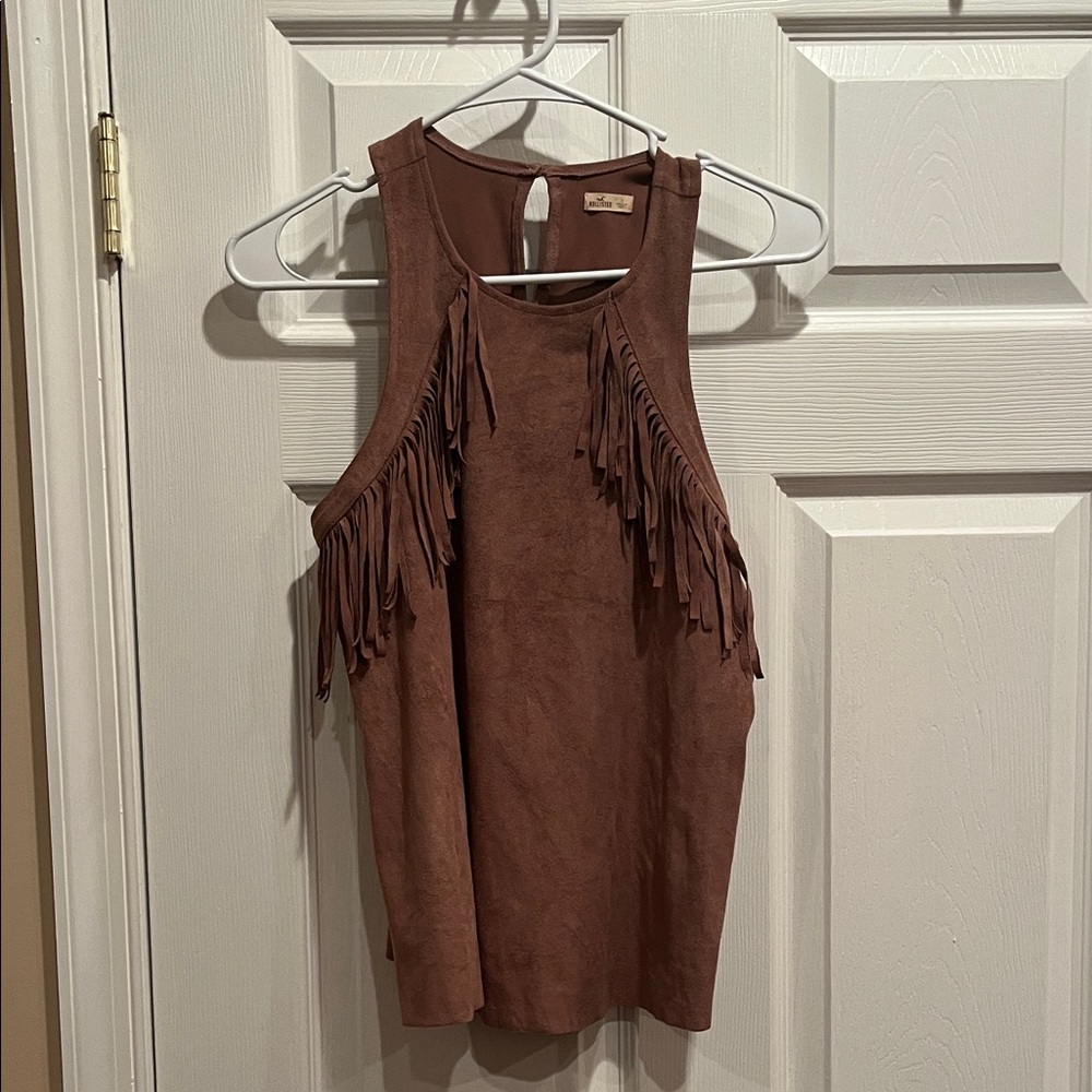 Brown Fringe Sleeveless Top